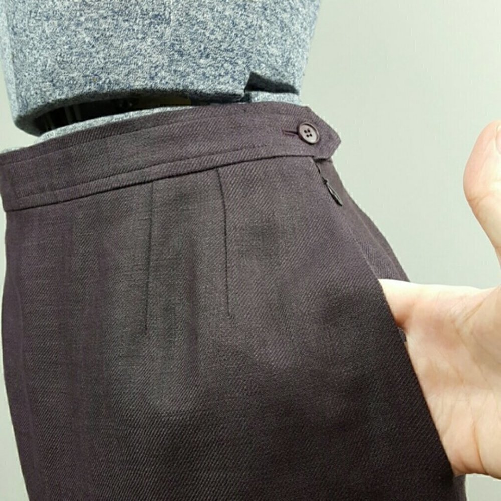 Yves Saint Laurent Pencil Skirt EU 44 Vintage Wool Flax Purple Designer Luxury - Picture 4 of 10
